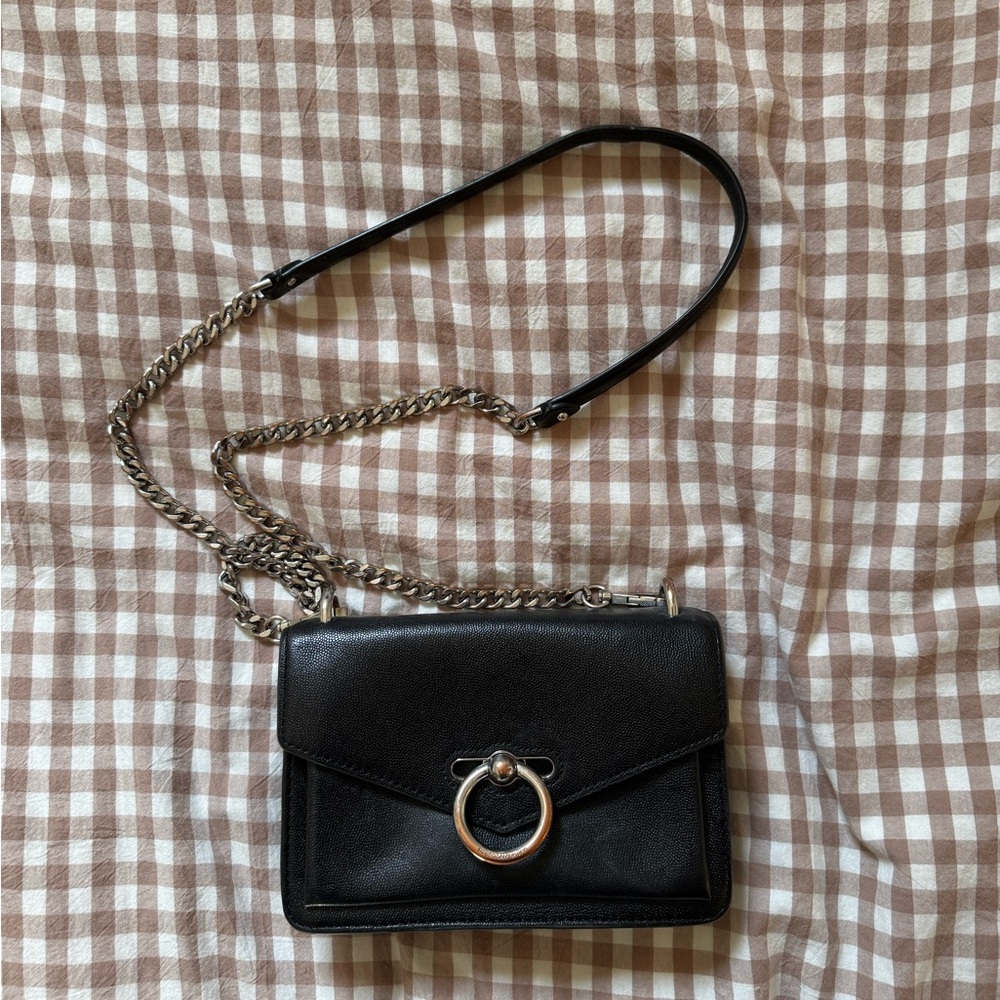 rebecca minkoff cross body leather black bag silver hardware